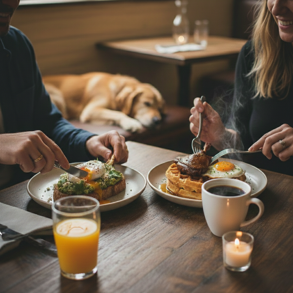 Coffee and brunch table setting at The Star in Malden Rushett